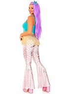 Disco-sjöjungfru, maskeraddräkt med topp och byxor, finmaskigt nät, fiskfjäll